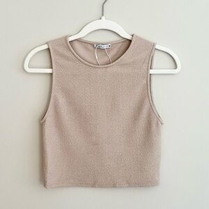 ZARA Crepe Cropped Tank, S Tan